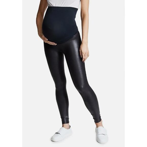 Spanx Maternity Small S Black Faux leather High Waisted Leggings Over The Belly - Picture 13 of 15